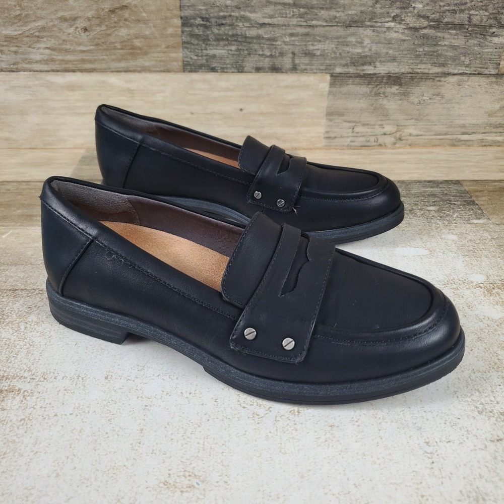 Dr Scholls Hello Womens Flat Penny Loafer Sz 7.5 M Black Round Toe Slip On Shoes